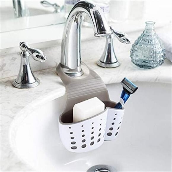 Sink storage rack, plastic saddle faucet caddy table storage box pen holder - Picture 1 of 4